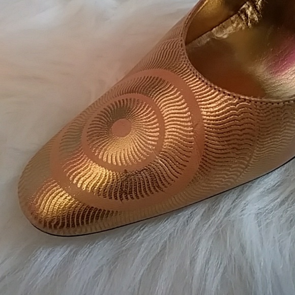 Fendi Gold Embossed Wedge Heels - Picture 6 of 6